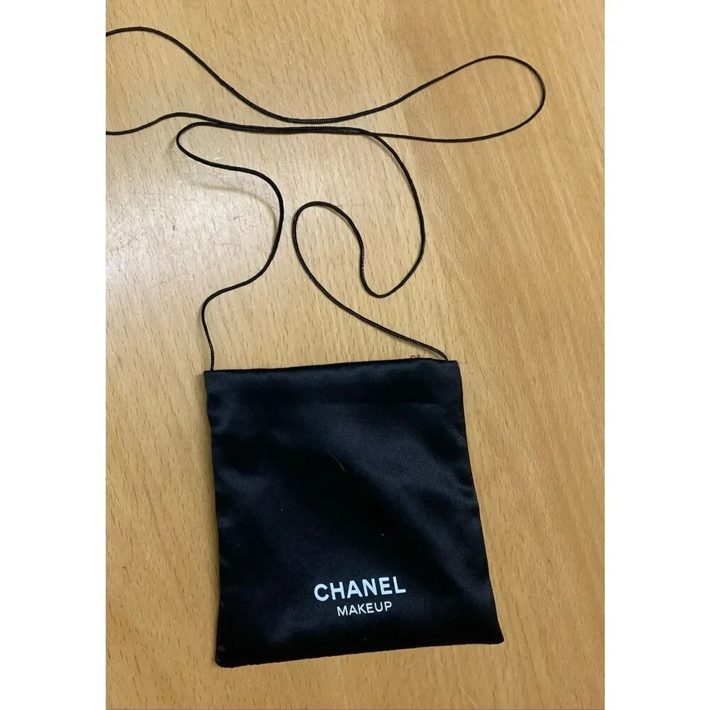 NEW CHANEL sateen sequined BLACK MAKEUP POUCH mini SHOULDER BAG PURSE